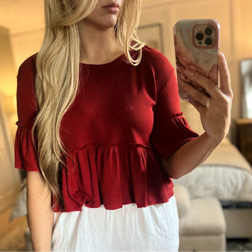 Altar'd State Crimson Ruffle Blouse - image 2